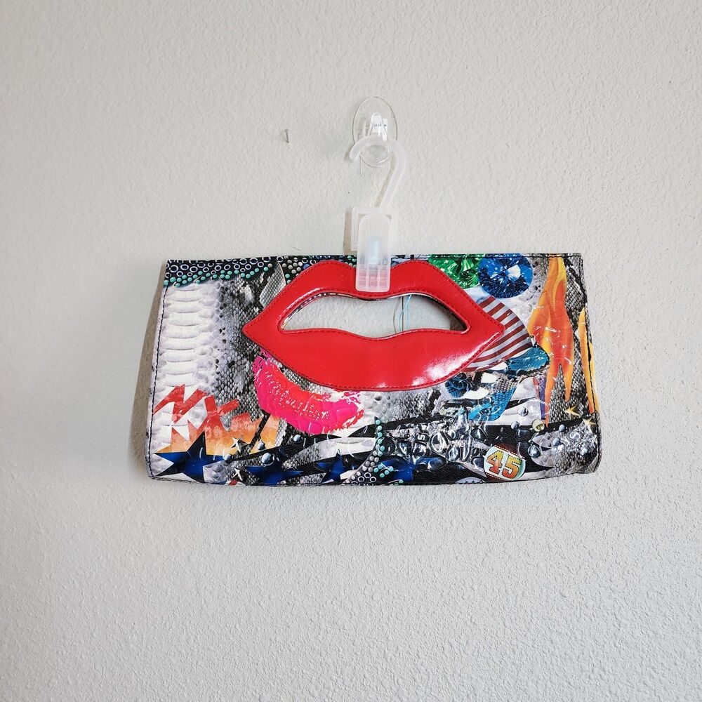 Y2K Pop Art Graffiti Collage Novelty Red Lip Clutch.